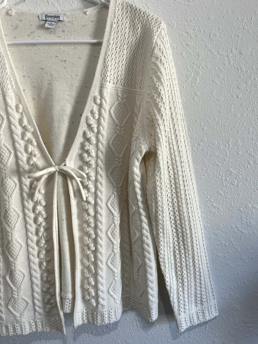 Ivory Cable-Knit Tie-Front Cardigan